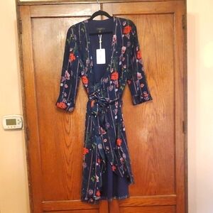 TED BAKER LONDON SIZE 3 Floral Navy Wrap Dress